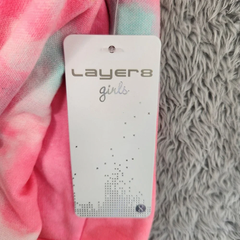 Layer 8 Shorts Girls 6X Neon Pink Tie Dye 2 Pack Set L8G6091 Fleece Drawstring